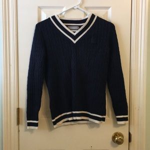 Liz Claiborne Navy sweater with white trim